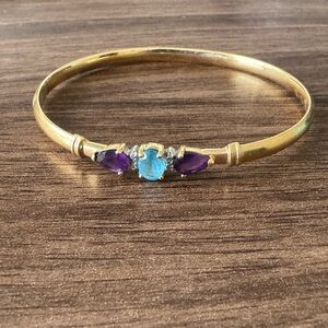14k vintage blue topaz and amethyst bangle